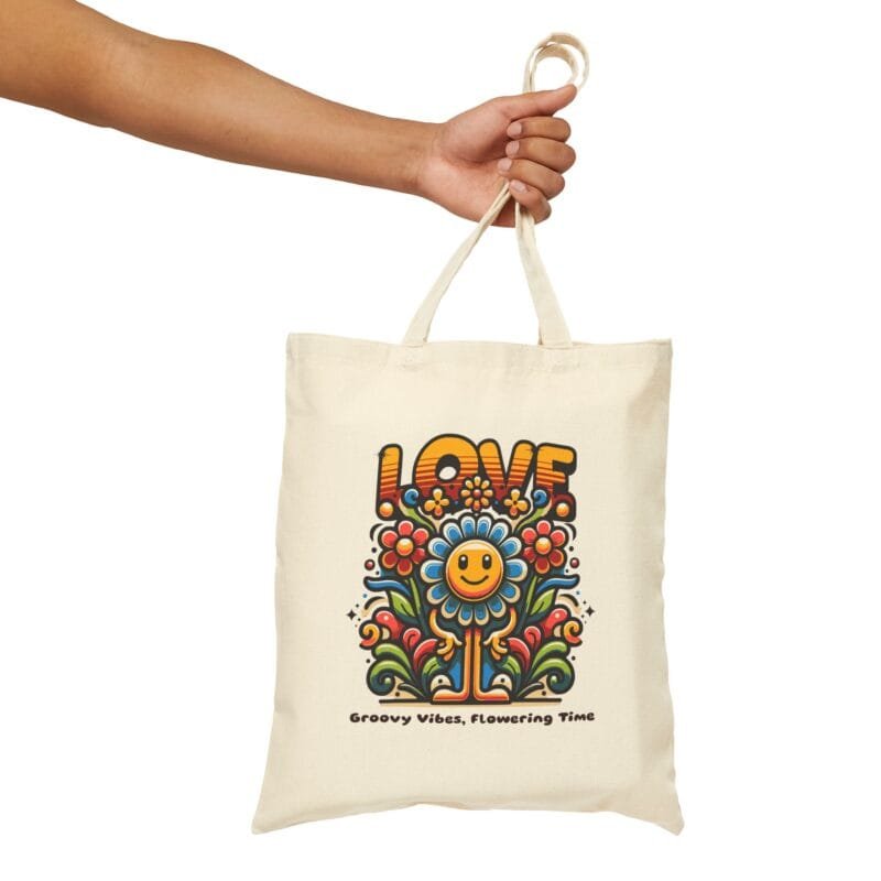 LOVE, GROOVY VIBES, FLOWERING TIME - Cotton Canvas Tote Bag