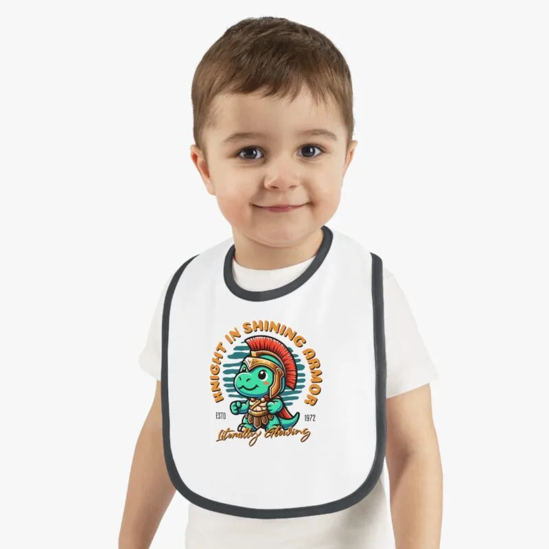 BABY KNIGHT Cute Contrast Trim Baby Bib - "Knight in Shining Armor" Design $14.20