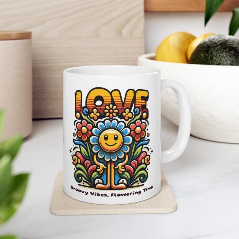 LOVE, GROOVY VIBES, FLOWERING TIME - Ceramic Mug, 11oz