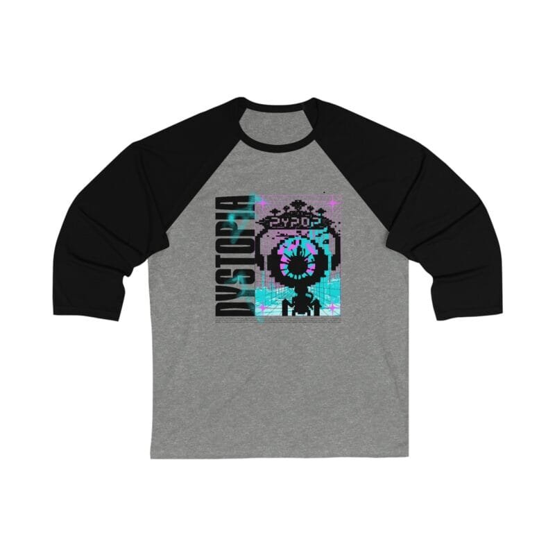 DYSTOPIA Dystopian Design Unisex 3/4 Sleeve Baseball Tee - Retro Gamer Style $26.76