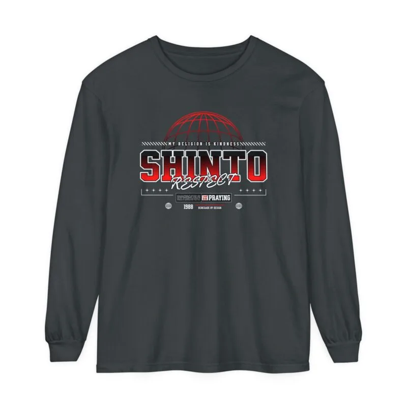 SHINTO Unisex Garment-Dyed Long Sleeve T-Shirt - Shinto Respect Design $26.59