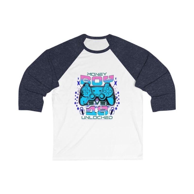 MONEY BOY, GAMING LEVEL UP Unisex Gaming Baseball Tee - 'Money Boy Unlocked' Retro Design $22.64