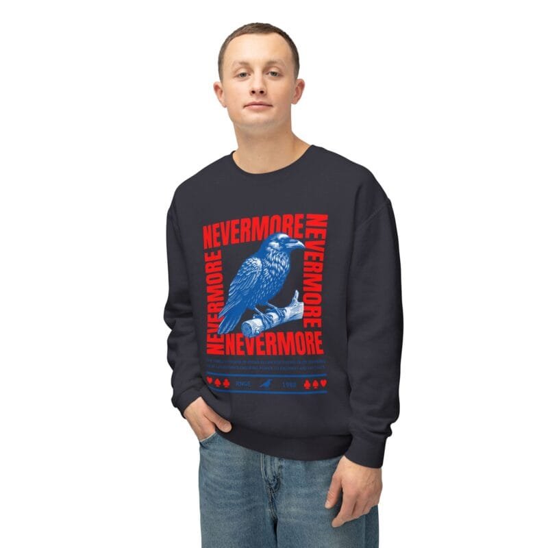 THE RAVEN NEVERMORE POETRY LOVER BIRD Unisex Lightweight Crewneck Sweatshirt - Dark Graphic 'UNSEEN' Design for Casual Comfort $36.54