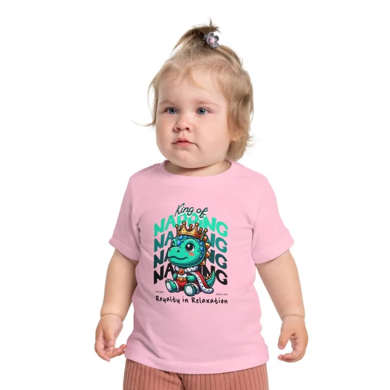 KING OF NAPPING Cute Dinosaur Baby T-Shirt - "King of Napping" Design for Little Dreamers $16.60