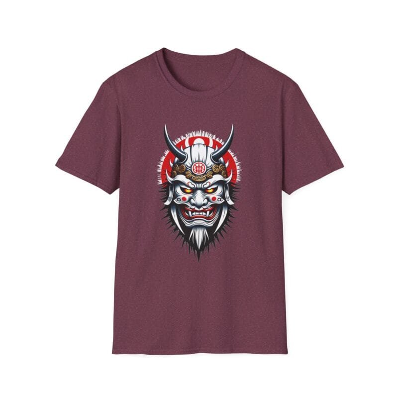 JAPANESE MASK 5 - Mystery Meets Tradition Unisex Softstyle T-Shirt - Unique Graphic Tee with Samurai Mask Design $16.97