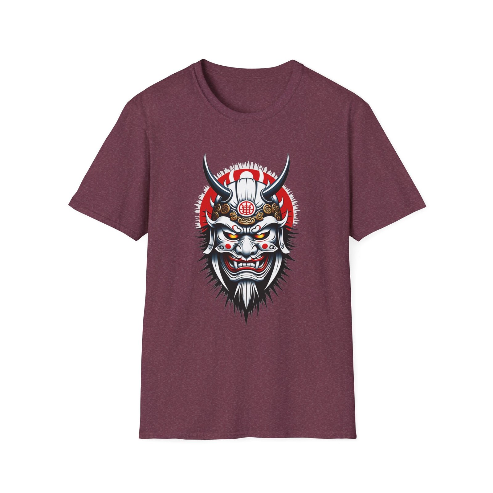JAPANESE MASK 5 - Mystery Meets Tradition Unisex Softstyle T-Shirt - Unique Graphic Tee with Samurai Mask Design $16.97
