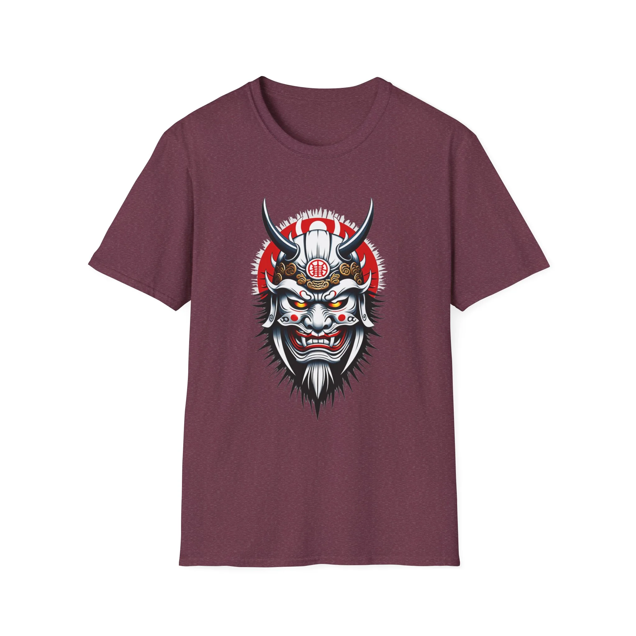 JAPANESE MASK 5 - Mystery Meets Tradition Unisex Softstyle T-Shirt - Unique Graphic Tee with Samurai Mask Design $16.97