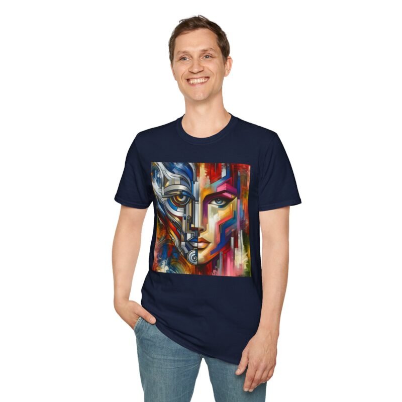 2 Faces - Artistic Unisex Softstyle T-Shirt - Colorful Abstract Face Design