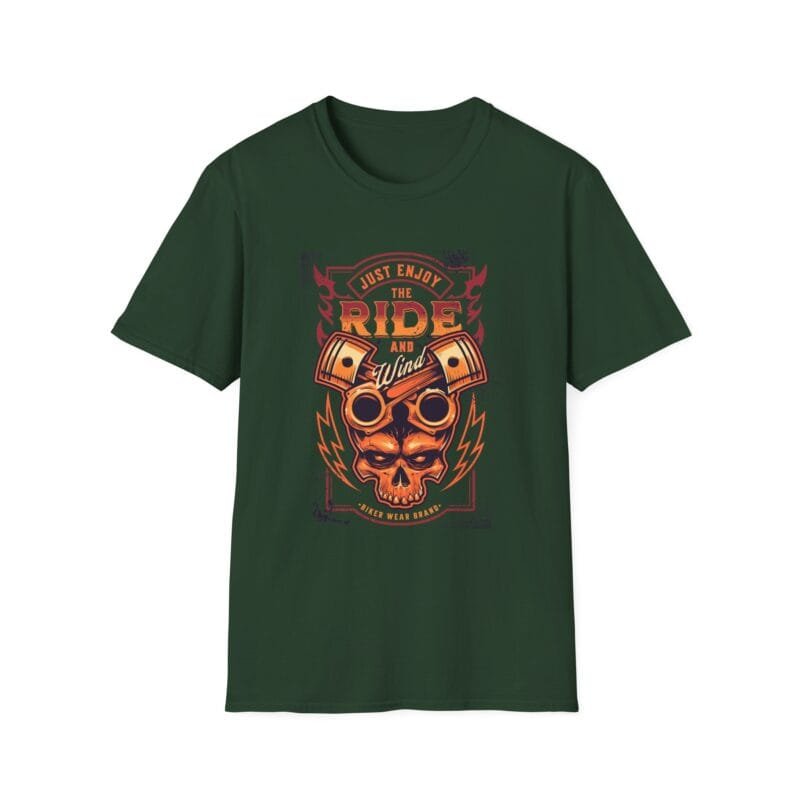 Enjoy yhe Ride - Unisex Softstyle T-Shirt - "Seize the Day, Boldly" Skull & Engine Graphic $17.92