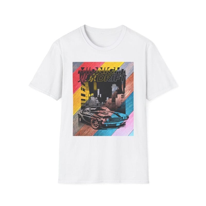Midnight Drift Unisex Softstyle T-Shirt - Retro Car Graphic Tee $17.88