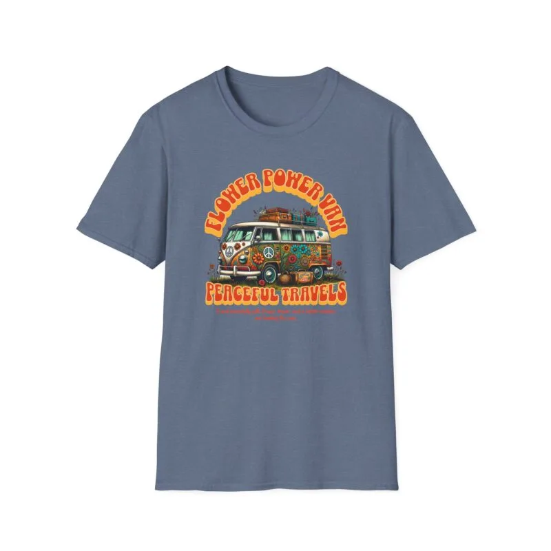 Flower Power Van - Peaceful Travels T-Shirt, Boho Style Tee, Vintage VW Bus Shirt, Unisex Summer Wear, Festival Clothing, Retro Graphic Tee $17.88