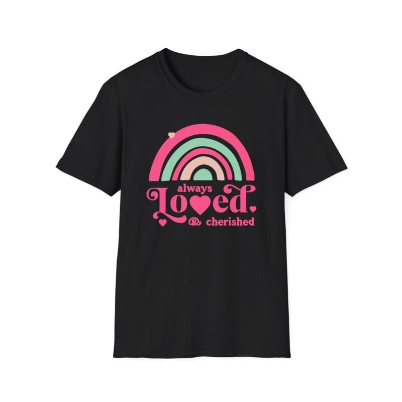 Always Loved & Cherished - Unisex Rainbow Love T-Shirt, Perfect Gift for Friends and Family, Cozy Casual Wear, Ideal for Birthdays and Celebrations, Positive [...] product main image Always Loved & Cherished - Unisex Rainbow Love T-Shirt, Perfect Gift for Friends and Family, Cozy Casual Wear, Ideal for Birthdays and Celebrations, Positive [...] $17.86