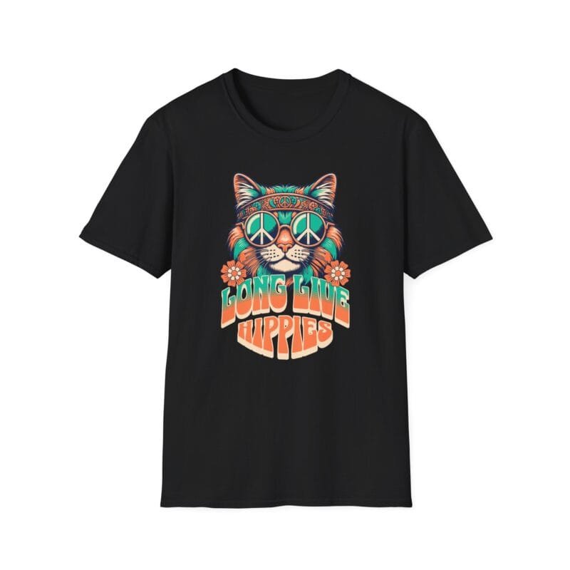 Long Live Hippies - Bohemian Cat T-Shirt | Long Live Hippies | Unisex, Retro, Cute Cat Shirt, Gift for Cat Lovers, Festival Wear, 70s Vibes, Chill Style $17.88