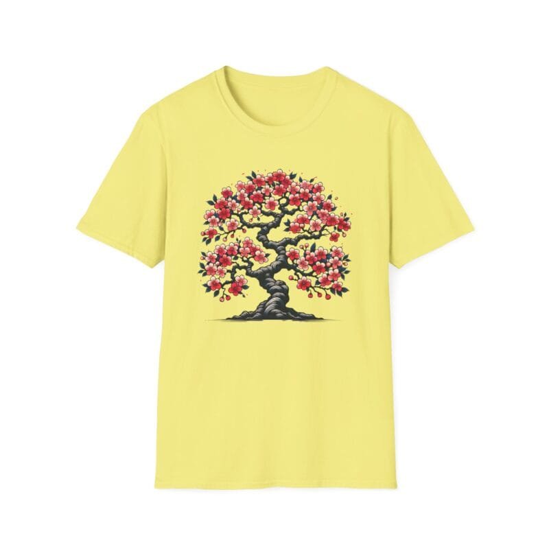 Bonzai - Red Blossom Tree T-Shirt | Unisex Softstyle Tee with 'Small Acts Make a Big Impact' Design $17.88