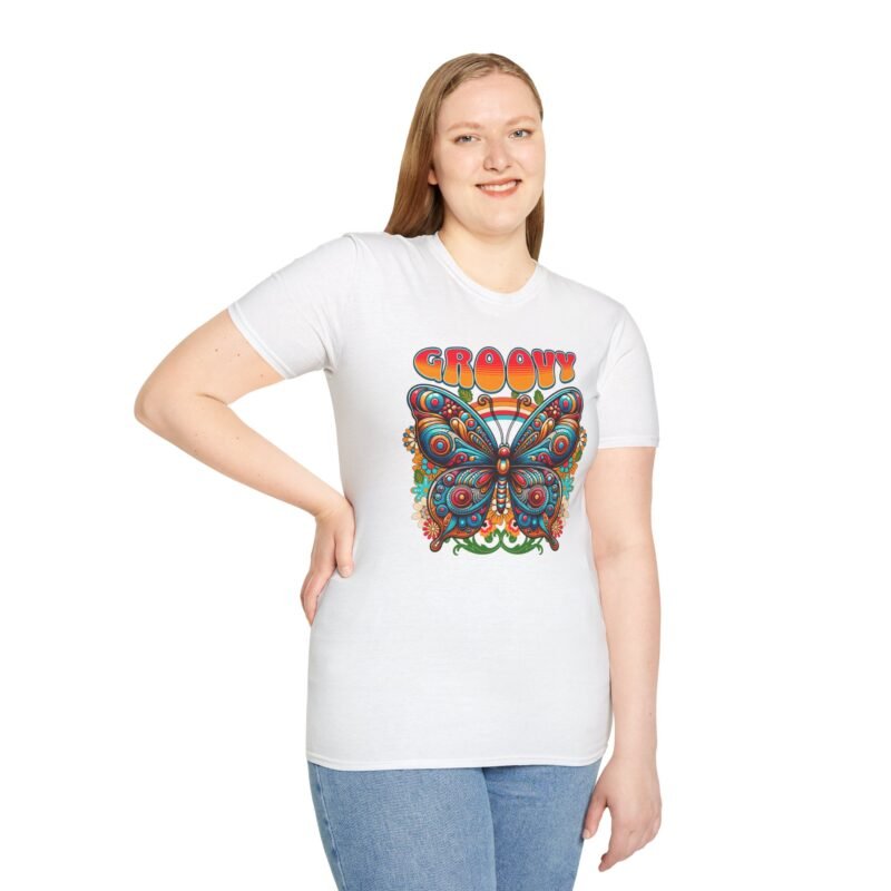 Groovy - Butterfly T-Shirt | Retro Vibe, Unisex Tee for Festivals, Gifts, Casual Wear, Everyday Style $17.88