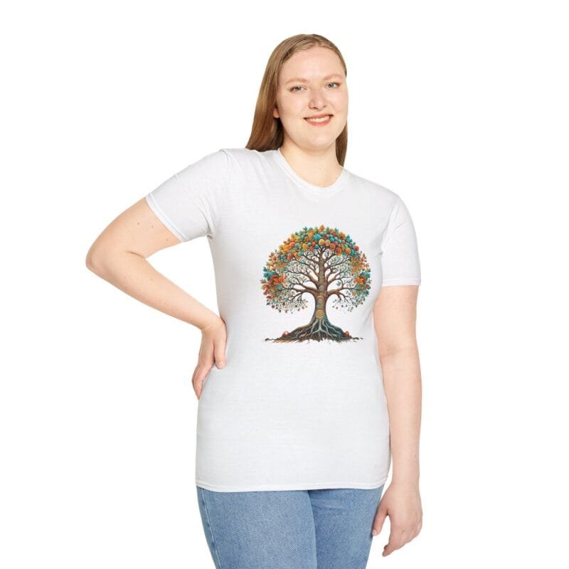 Black and White tree 2 - Nature-Inspired Unisex Softstyle T-Shirt - "Every Action Counts" Tree Design $17.88