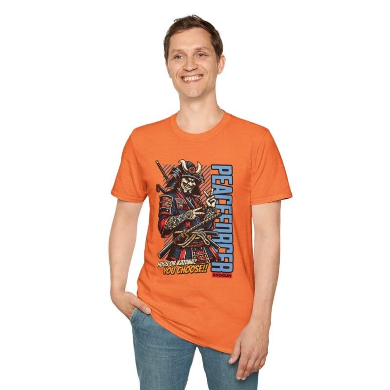 Japanese Peaceforce E-Shogun - Cool Samurai Graphic T-Shirt - "Peacekeeper" Design - Fall Seven Times, Stand Up Eight $17.88